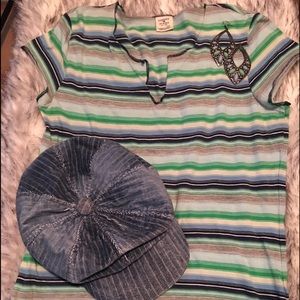 Tommy Jeans Green and Gray Striped Shirt